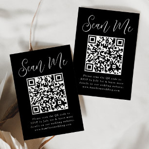 Carte D'accompagnement Simple Script noir et blanc QR Code Mariage RSVP