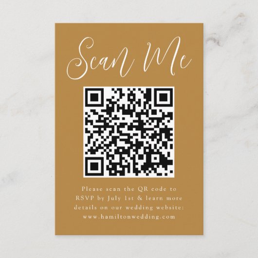 Carte D'accompagnement Simple Script Ochre Photo QR Code Wedding RSVP (Devant)