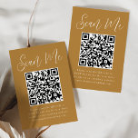 Carte D'accompagnement Simple Script Ochre QR Code Mariage RSVP<br><div class="desc">Faites en sorte qu'il soit facile pour les invités de RSVP à votre mariage ou événement avec ces cartes RSVP de mariage modernes avec code QR. Les élégantes cartes d'enceinte de mariage affichent "Scan Me" dans un script blanc fantaisiste avec un arrière - plan ocre. Personnalisez la carte avec votre...</div>