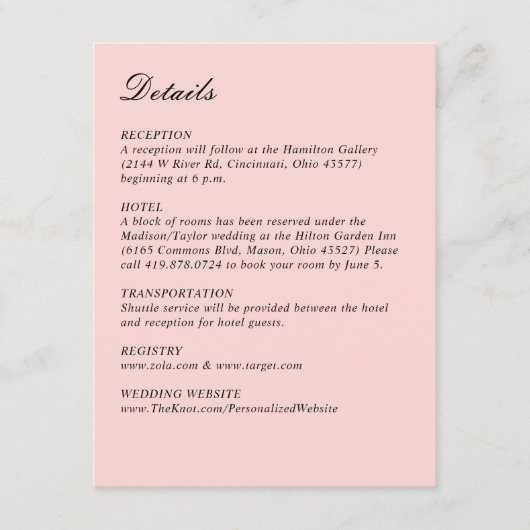 Carte D'accompagnement Simple Script Rose Mariage Vertical (Devant)