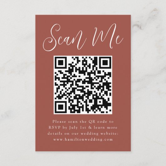 Carte D'accompagnement Simple Script Rust QR Code Réponse Mariage RSVP (Devant)