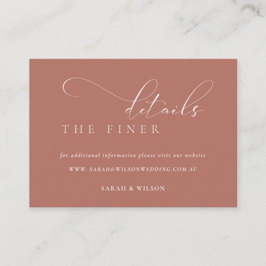 Carte D'accompagnement Simple Script Terracotta Mariage Détails du site w (Devant)