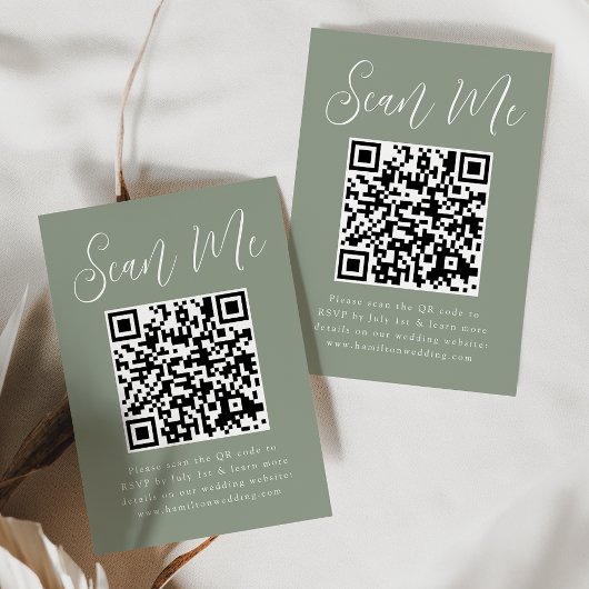 Carte D'accompagnement Simple Script Vert Sauge Code QR RSVP de Mariage