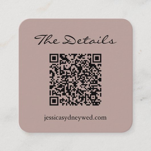 Carte D'accompagnement Simple Script Wedding RSVP Détails QR Code Mauve (Devant)