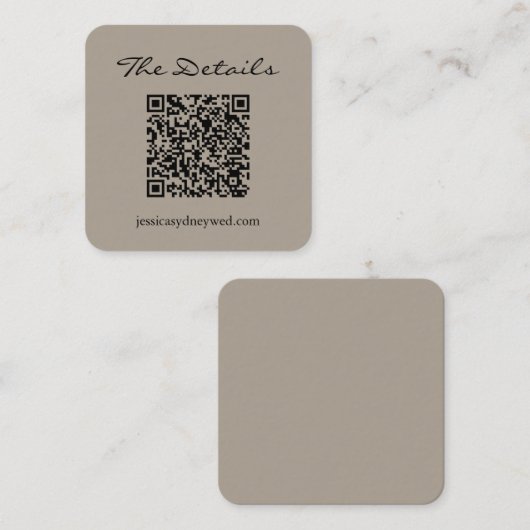Carte D'accompagnement Simple Script Wedding RSVP Détails QR Code Taupe (Devant / Derrière)