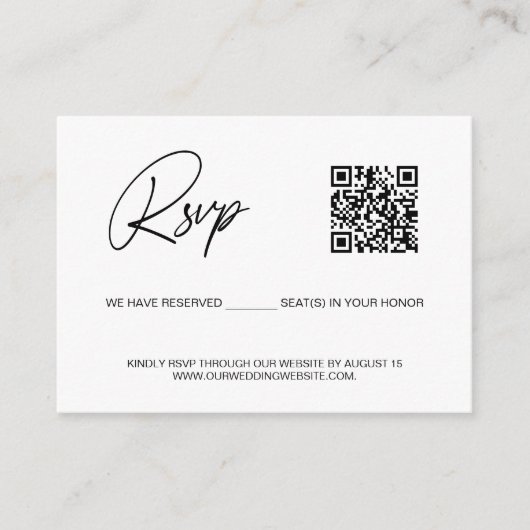 Carte D'accompagnement Simple siège réservé QR CODE rsvp site web de mari (Devant)