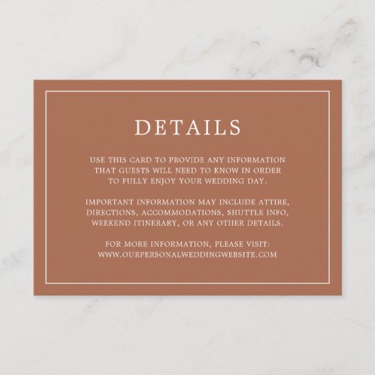 Carte D'accompagnement Simple Terracotta Monogramme Mariage élégant (Devant)