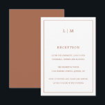 Carte D'accompagnement Simple Terracotta Monogramme Mariage élégant<br><div class="desc">Carte Mariage simple avec un design moderne et élégant avec votre monogramme à deux lettres en haut et vos informations de réception entourées d'une fine bordure. Tous les éléments de conception sont en terre cuite / orange brûlé / rouille et peuvent être changés dans l'outil de montage de conception. Un...</div>