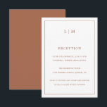 Carte D'accompagnement Simple Terracotta Monogramme Mariage élégant<br><div class="desc">Carte Mariage simple avec un design moderne et élégant avec votre monogramme à deux lettres en haut et vos informations de réception entourées d'une fine bordure. Tous les éléments de conception sont en terre cuite / orange brûlé / rouille et peuvent être changés dans l'outil de montage de conception. Un...</div>