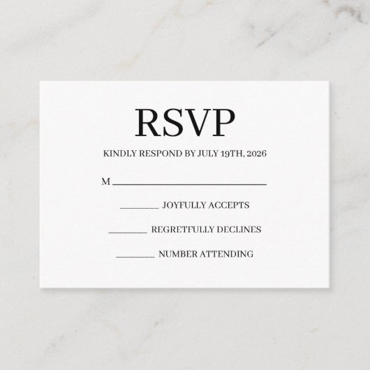 Carte D'accompagnement Simple Wedding RSVP Enclosure Card (Devant)