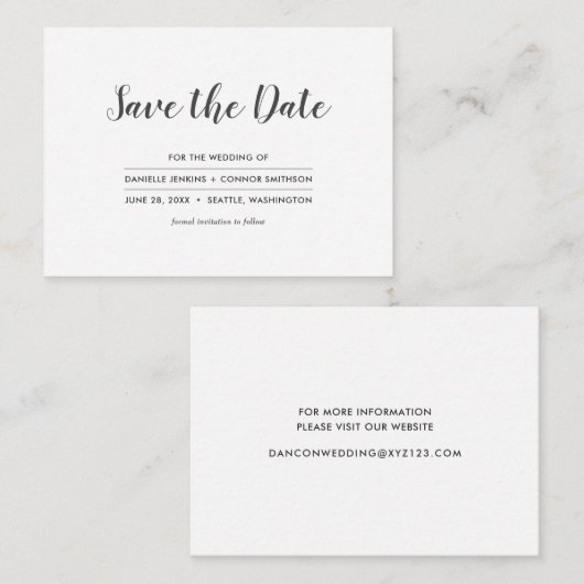 Carte D'accompagnement Simple White Enregistrer la date avec le site Web  (Devant / Derrière)