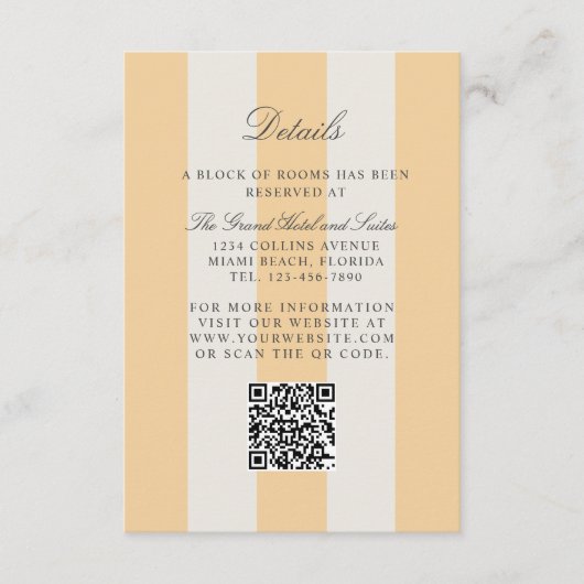 Carte D'accompagnement Simple Yellow Cabana Stripes Wedding Details (Devant)