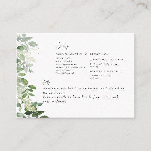 Carte D'accompagnement Simplement Eucalyptus Foliage Cash Bar & Navette (Devant)