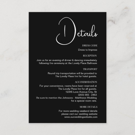 Carte D'accompagnement Simplicité classique Détails Mariage noir et blanc (Devant)