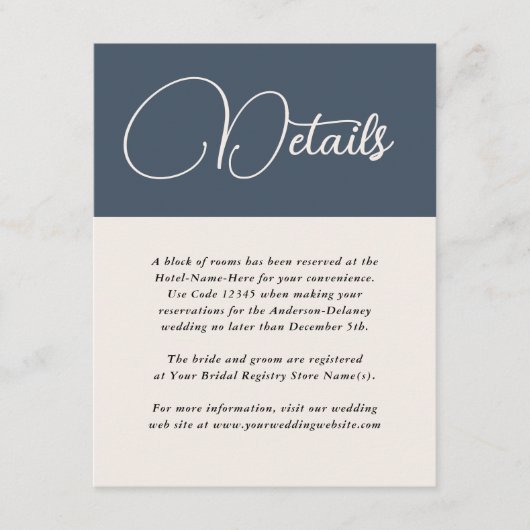 Carte D'accompagnement Simplicité moderne Marine Blue Détails Mariage (Devant)