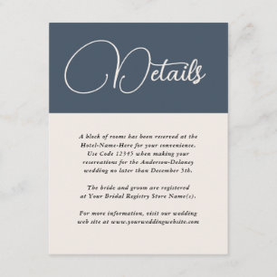 Carte D'accompagnement Simplicité moderne Marine Blue Détails Mariage