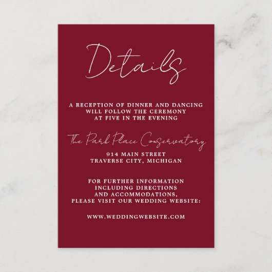 Carte D'accompagnement Simplicité réelle 3 Script Mariage bordeaux minima (Devant)