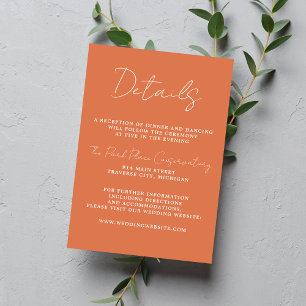 Carte D'accompagnement Simplicité réelle 3 Script Mariage corail minimal