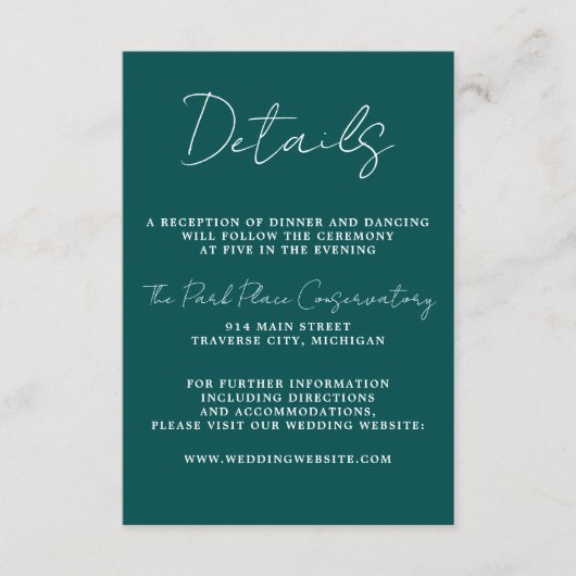 Carte D'accompagnement Simplicité réelle 3 Script Mariage Peacock minimal (Devant)