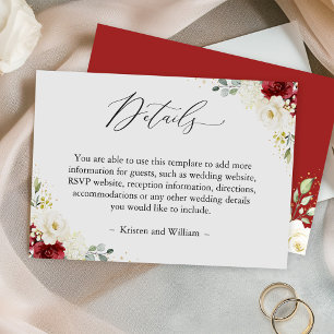 Carte D'accompagnement Simply Beautiful Red Ivory Floral Détails sur le M