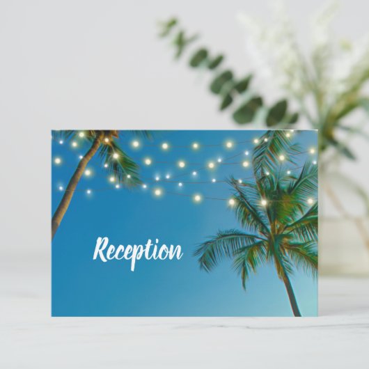 Carte D'accompagnement Site Beach String Lights Palms Ombre Réception (Debout devant)