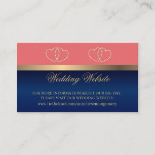 Carte D'accompagnement Site Coral and Navy Blue Gold Hearts