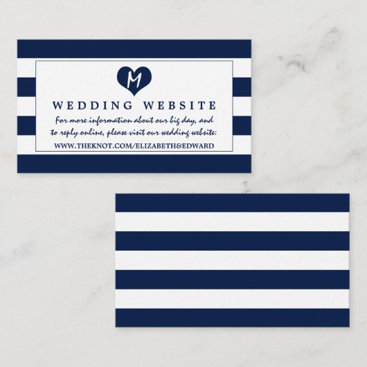 Carte D'accompagnement Site de Mariage bleu et blanc de Modern Chic Navy (Devant / Derrière)