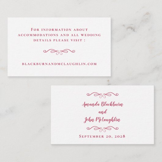 Carte D'accompagnement Site de mariage élégant détails modernes rouge mag (Devant / Derrière)