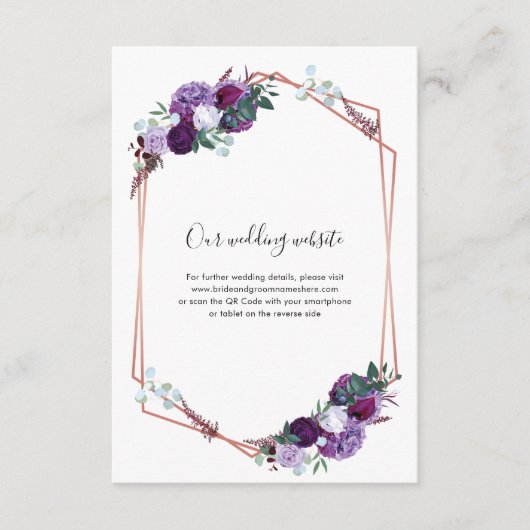 Carte D'accompagnement Site de Mariage Floral Violet Code QR (Devant)