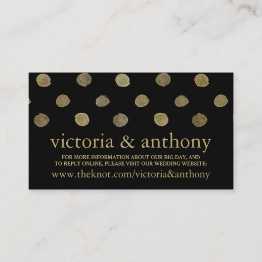 Carte D'accompagnement Site de Mariage moderne Black & Gold Pois (Devant)