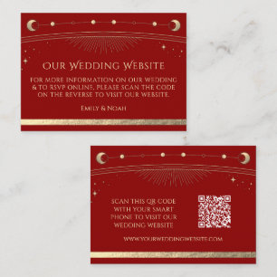 Carte D'accompagnement Site de Mariage Mysical Red Gold RSVP QR Code
