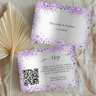 Carte D'accompagnement Site de réponse mariage violet argenté QR RSVP