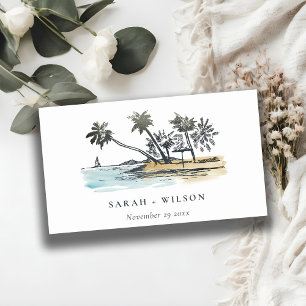 Carte D'accompagnement Site du Mariage de croquis Tropical Beach Palm Tre