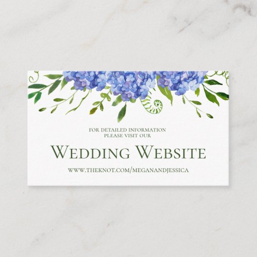 Carte D'accompagnement Site Mariage Blue Hydrangeas (Devant)