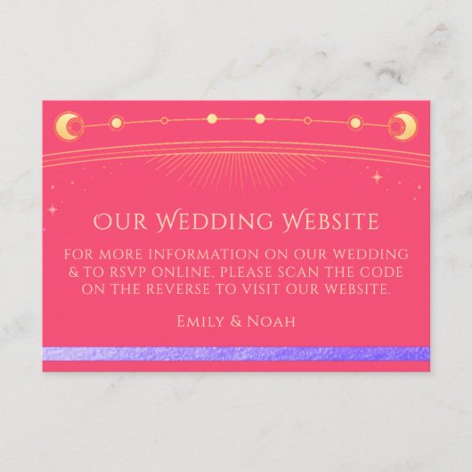 Carte D'accompagnement Site Mariage Celestial Fuchsia RSVP QR Code (Devant)