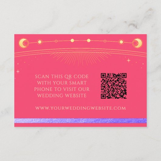 Carte D'accompagnement Site Mariage Celestial Fuchsia RSVP QR Code (Dos)