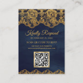 Carte D'accompagnement Site Mariage de Blue Gold Foil Lace QR Code RSVP (Devant)