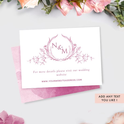 Carte D'accompagnement Site Mariage de Monogramme Mauve Pink
