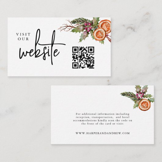 Carte D'accompagnement Site Mariage de Noël Code QR (Devant / Derrière)