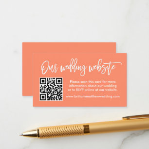 Carte D'accompagnement Site Mariage de script de brosse moderne QR Coral