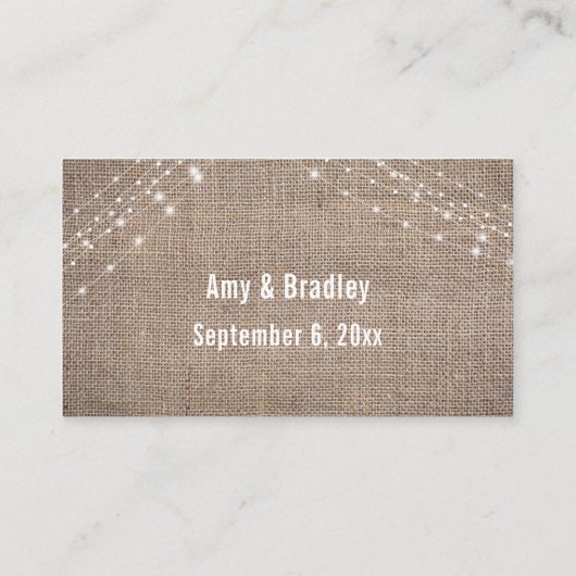 Carte D'accompagnement Site Mariage de scripts, Burlap & Light Strings (Dos)