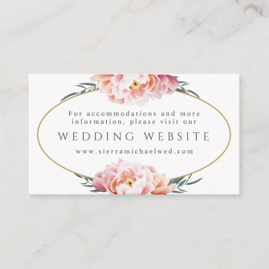 Carte D'accompagnement Site mariage | Elégante Pierre rose florale (Devant)