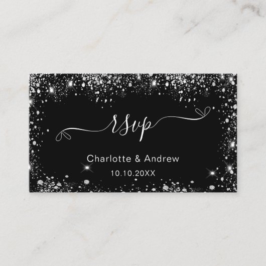 Carte D'accompagnement Site mariage en argent noir RSVP QR code (Devant)