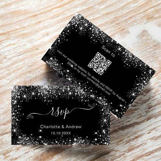 Carte D'accompagnement Site mariage en argent noir RSVP QR code