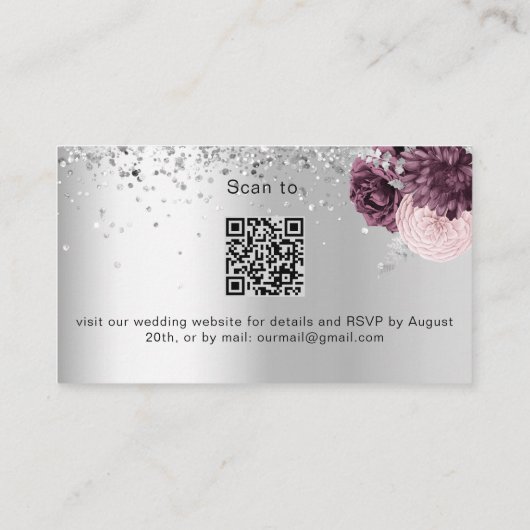 Carte D'accompagnement Site mariage en Bourgogne d'argent RSVP QR code (Dos)