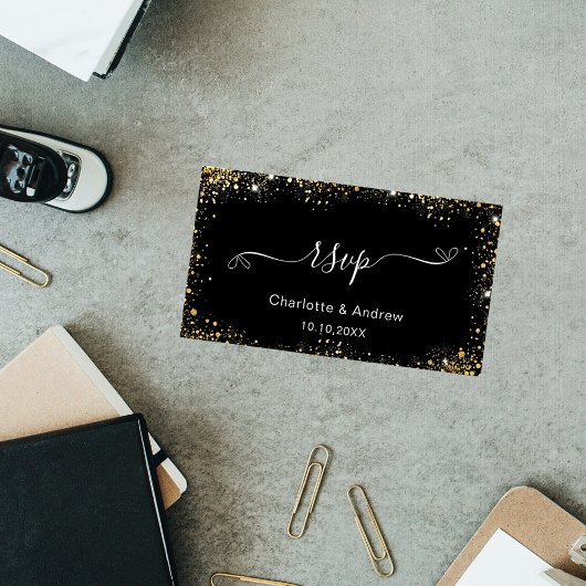 Carte D'accompagnement Site mariage en or noir RSVP QR code