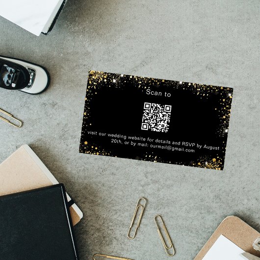Carte D'accompagnement Site mariage en or noir RSVP QR code