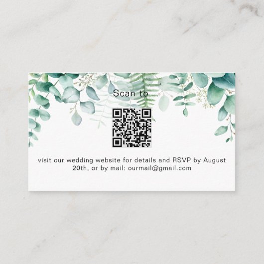 Carte D'accompagnement Site mariage Eucalyptus de verdure RSVP QR code (Dos)