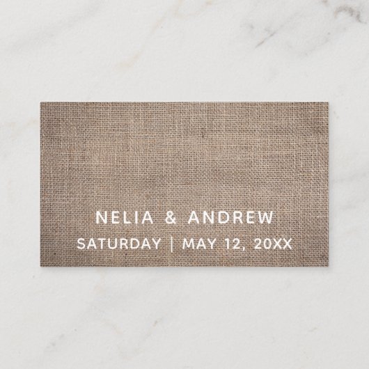 Carte D'accompagnement Site mariage, Joli script moderne & Burlap (Dos)