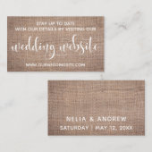 Carte D'accompagnement Site mariage, Joli script moderne & Burlap (Devant / Derrière)